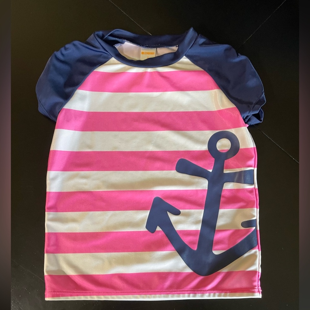 GYMBOREE Girl's Rash Guard Top Blue Pink Anchors Nautical Size 8 Summer water